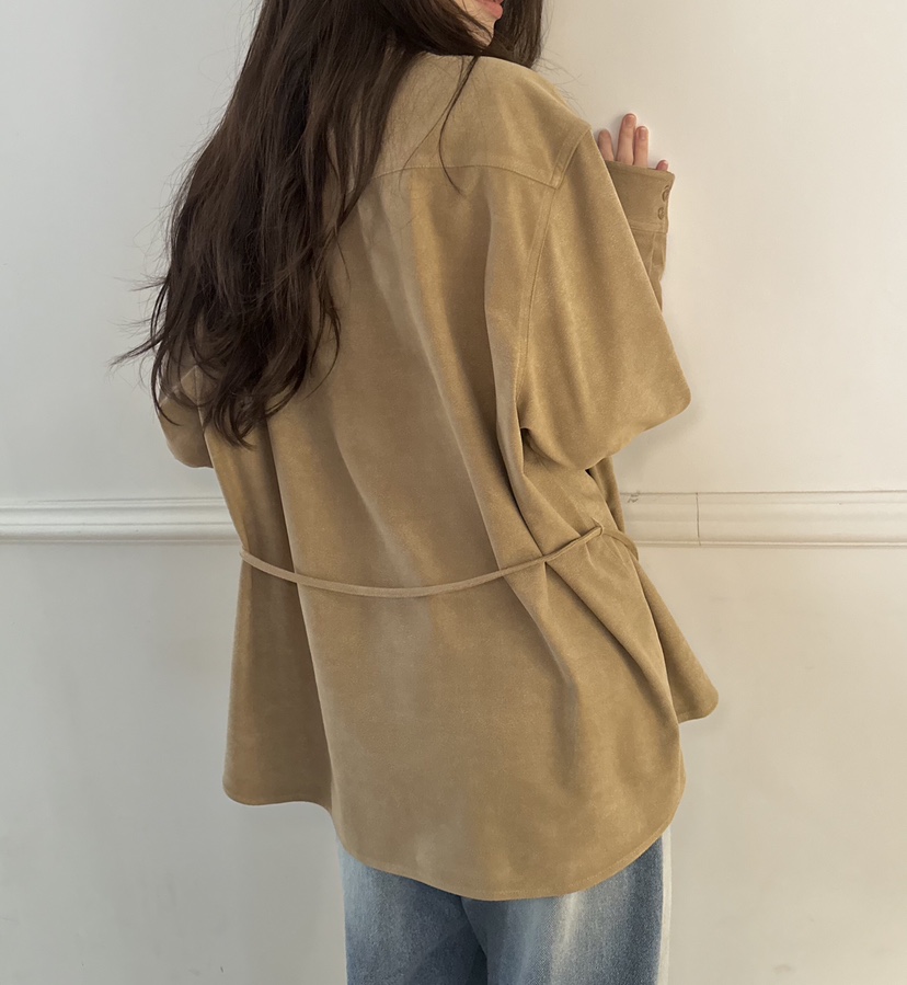 ERUME韓國直郵㊣女士新品人氣時尚推薦襯衫蕾絲衫含腰繩絨面革ERUME襯衫/蕾絲衫