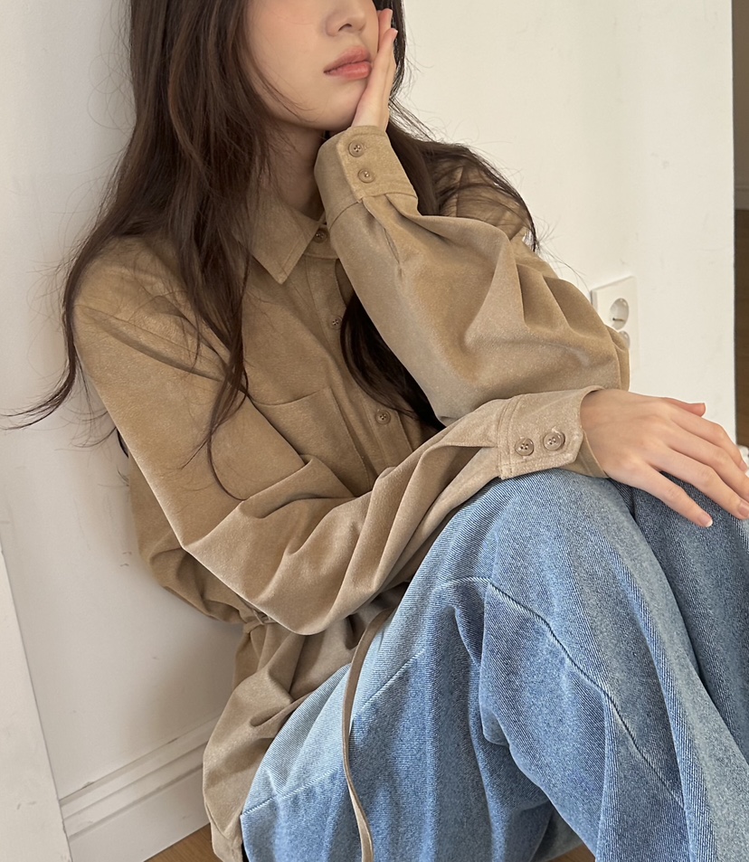 ERUME韓國直郵㊣女士新品人氣時尚推薦襯衫蕾絲衫含腰繩絨面革ERUME襯衫/蕾絲衫