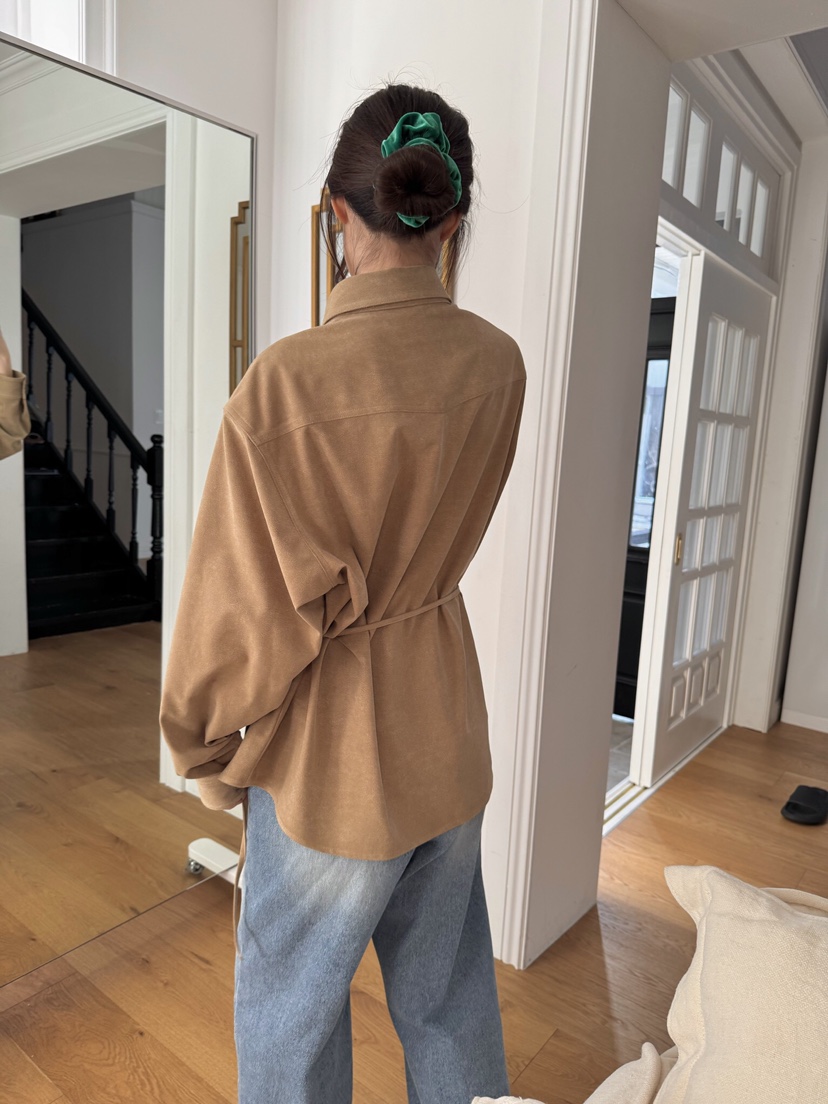 ERUME韓國直郵㊣女士新品人氣時尚推薦襯衫蕾絲衫含腰繩絨面革ERUME襯衫/蕾絲衫