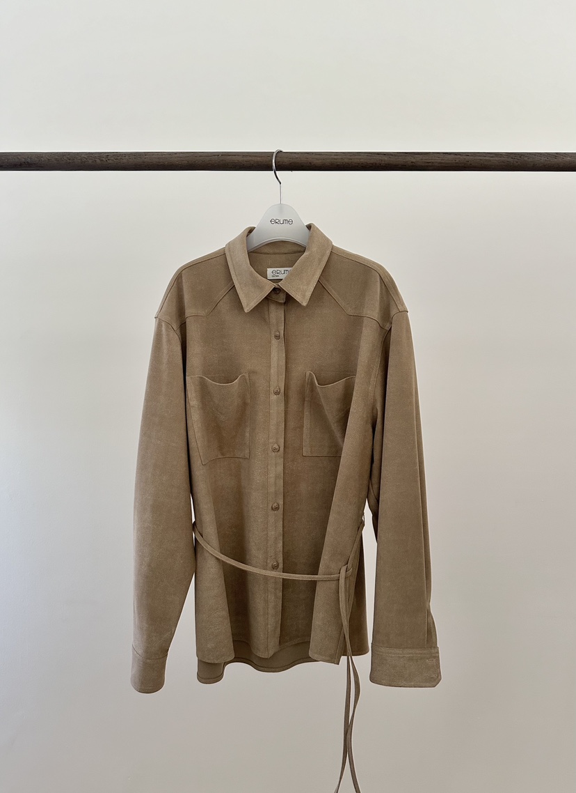 ERUME韓國直郵㊣女士新品人氣時尚推薦襯衫蕾絲衫含腰繩絨面革ERUME襯衫/蕾絲衫圖色1