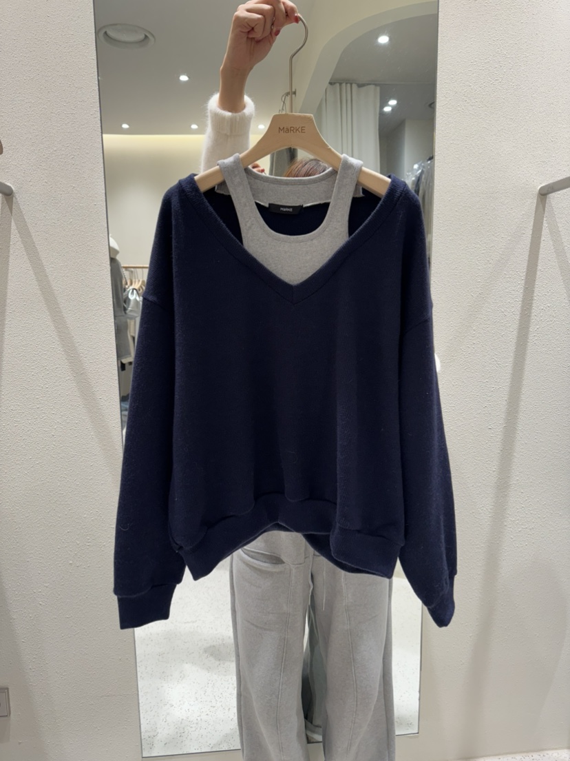 MARKE-P東大門㊣代購女士新品時尚休閑推薦人氣針織衫假兩件MARKE-P針織衫圖色1