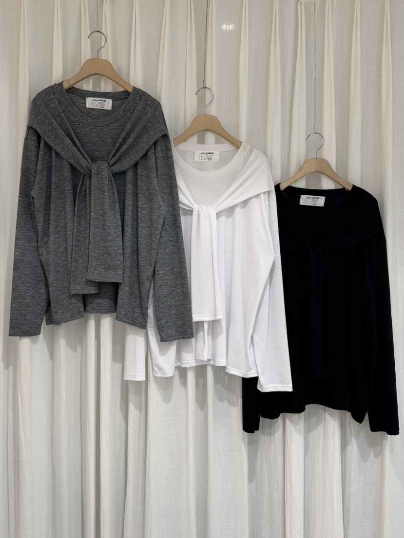 COKKIRI韓國代購㊣女裝新款休閑人氣時尚職業25秋冬長袖T恤披肩COKKIRI長袖T恤