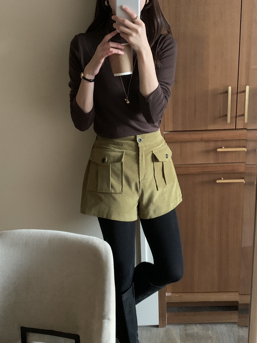 BIEN GARDER韓國代購㊣女士新款25秋冬時尚短褲燈芯絨口袋BIEN GARDER短褲