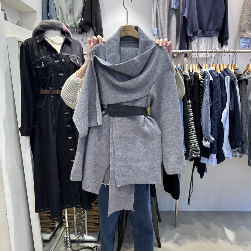 2MORROW東大門㊣直郵女士新款時尚職業人氣針織衫含腰帶披肩2MORROW針織衫圖色1