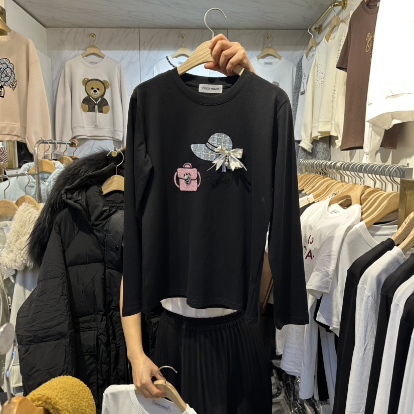 COCO HOLIC韓國代購㊣女裝新品休閑熱賣25秋冬人氣長袖T恤COCO HOLIC長袖T恤圖色2