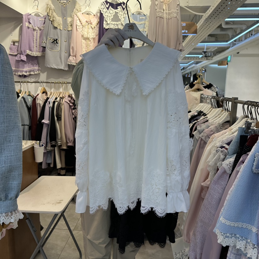 PAPA韓國代購㊣女士新款人氣25秋冬時尚休閑推薦襯衫蕾絲衫PaPa/HALMADE襯衫/蕾絲衫圖色1