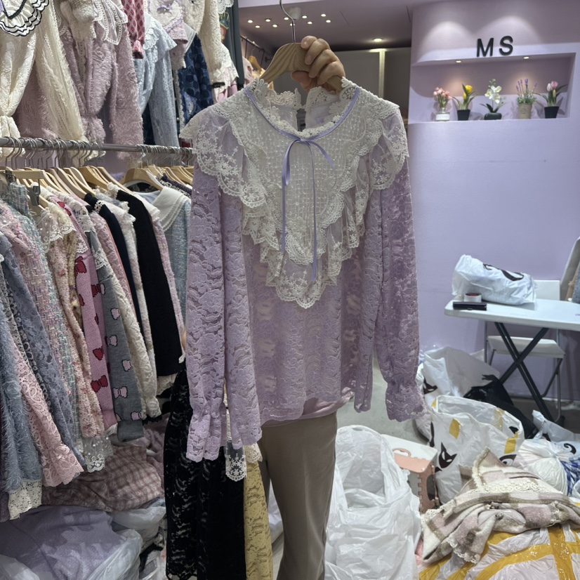 MS東大門㊣代購女裝新款休閑25秋冬職業熱賣推薦襯衫蕾絲衫MS襯衫/蕾絲衫圖色1