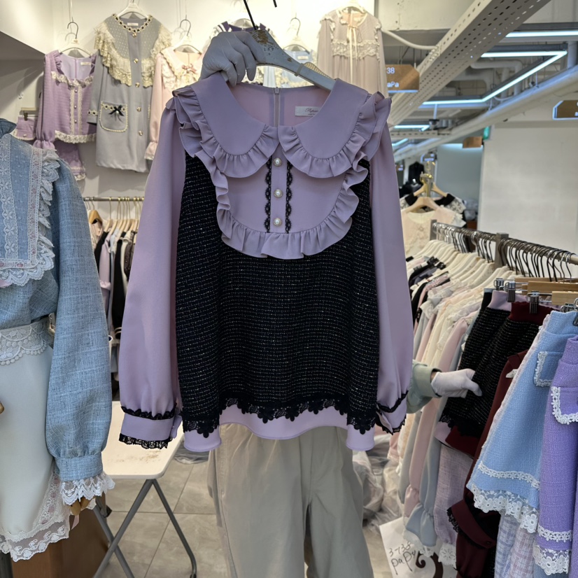 PAPA韓國直郵㊣女裝新款職業熱賣25秋冬休閑推薦襯衫蕾絲衫PaPa/HALMADE襯衫/蕾絲衫圖色1