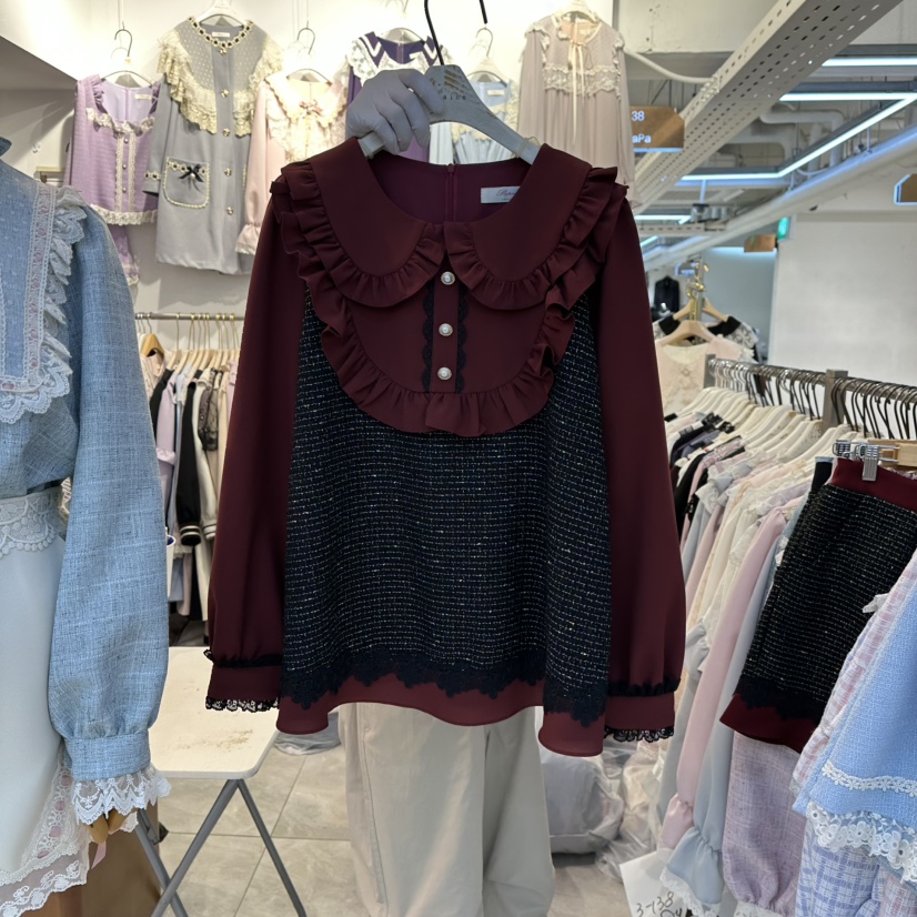 PAPA韓國直郵㊣女裝新款職業熱賣25秋冬休閑推薦襯衫蕾絲衫PaPa/HALMADE襯衫/蕾絲衫圖色2