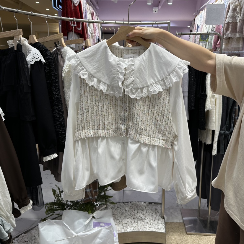 VIRUS韓國直郵㊣女士新品人氣時尚25秋冬推薦熱賣襯衫蕾絲衫VIRUS襯衫/蕾絲衫圖色1