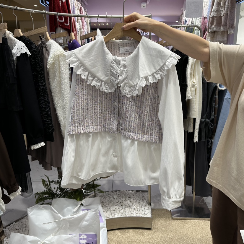 VIRUS韓國直郵㊣女士新品人氣時尚25秋冬推薦熱賣襯衫蕾絲衫VIRUS襯衫/蕾絲衫圖色2