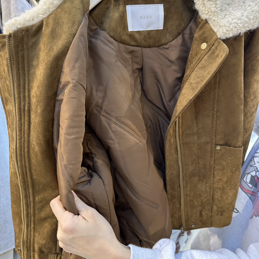 HARU-Q韓國直郵㊣女裝新款職業推薦時尚休閑夾克絨面革羊皮HARU-Q夾克