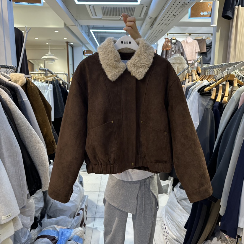 HARU-Q韓國直郵㊣女裝新款職業推薦時尚休閑夾克絨面革羊皮HARU-Q夾克圖色2