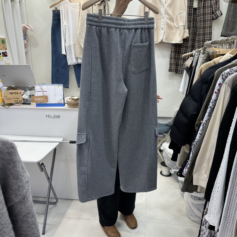 HOJAE東大門㊣代購女士新品25秋冬熱賣職業休閑褲口袋加絨抓絨MID-LEVEL JUMP休閑褲