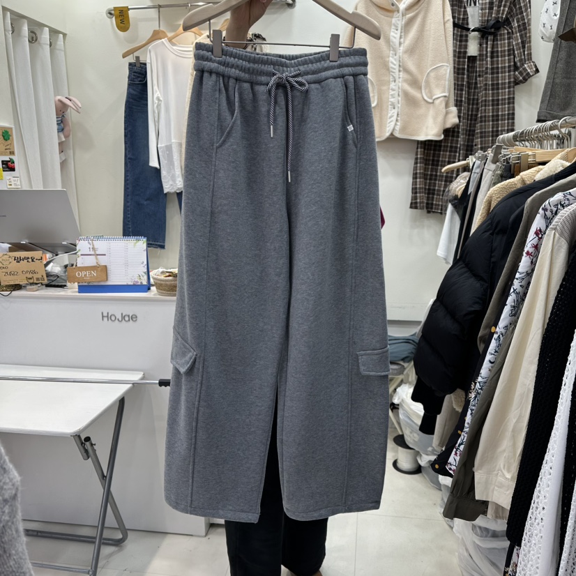 HOJAE東大門㊣代購女士新品25秋冬熱賣職業休閑褲口袋加絨抓絨MID-LEVEL JUMP休閑褲圖色1