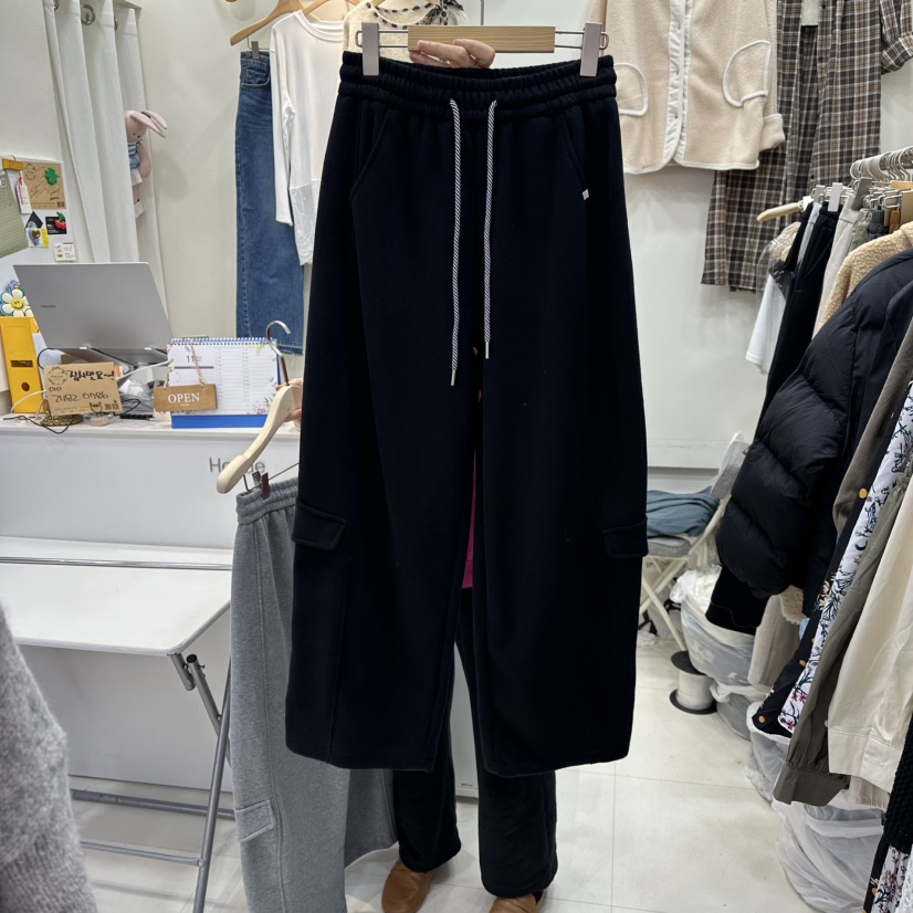 HOJAE東大門㊣代購女士新品25秋冬熱賣職業休閑褲口袋加絨抓絨MID-LEVEL JUMP休閑褲圖色2