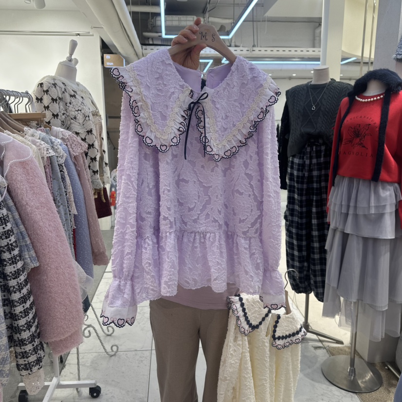 MS東大門㊣直郵女士新款時尚人氣推薦25秋冬休閑襯衫蕾絲衫MS襯衫/蕾絲衫圖色2