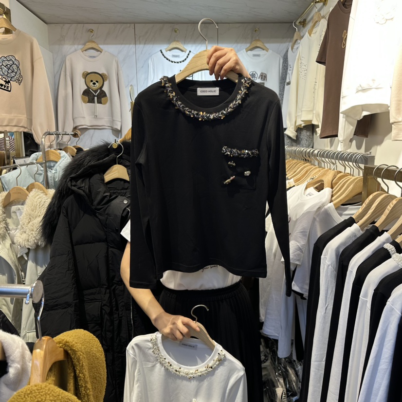 COCO HOLIC韓國直郵㊣女裝新款25秋冬時尚職業休閑長袖T恤COCO HOLIC長袖T恤圖色2