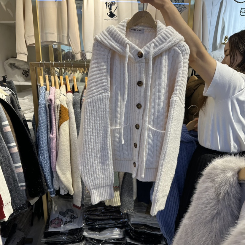 COCO HOLIC韓國代購㊣女裝新品人氣熱賣25秋冬毛衣開衫連帽COCO HOLIC毛衣圖色1