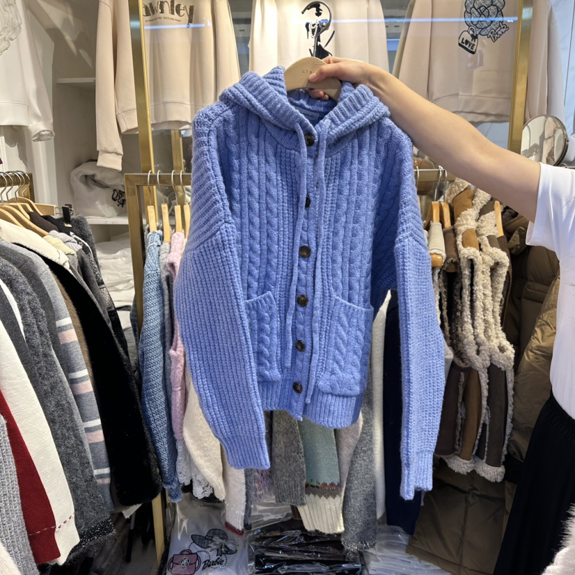 COCO HOLIC韓國代購㊣女裝新品人氣熱賣25秋冬毛衣開衫連帽COCO HOLIC毛衣圖色2