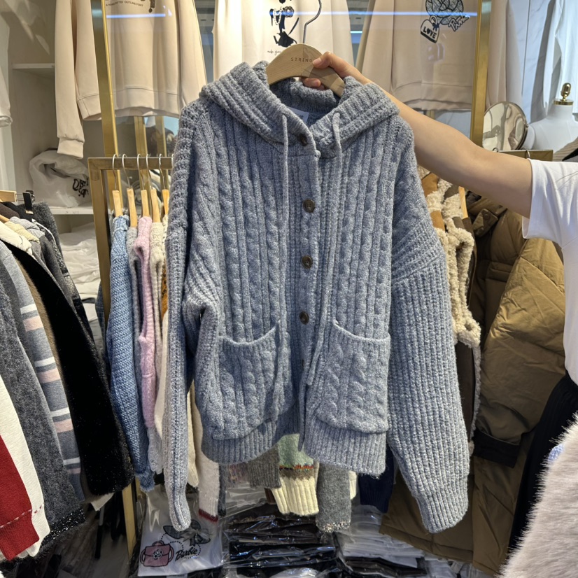 COCO HOLIC韓國代購㊣女裝新品人氣熱賣25秋冬毛衣開衫連帽COCO HOLIC毛衣圖色3