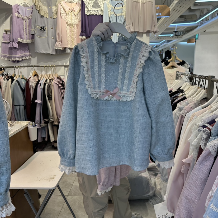 PAPA韓國直郵㊣女裝新款職業熱賣25秋冬人氣休閑襯衫蕾絲衫PaPa/HALMADE襯衫/蕾絲衫圖色2