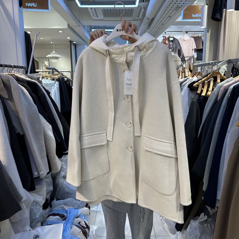 HARU-Q東大門㊣代購女裝新品熱賣25秋冬短款大衣手工制作棉質HARU-Q短款大衣圖色1