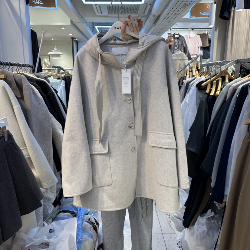 HARU-Q東大門㊣代購女裝新品熱賣25秋冬短款大衣手工制作棉質HARU-Q短款大衣圖色2