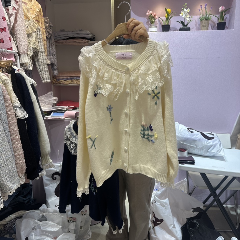 MS東大門㊣實拍女士新品人氣休閑時尚熱賣25秋冬毛衣刺繡開衫MS毛衣圖色1