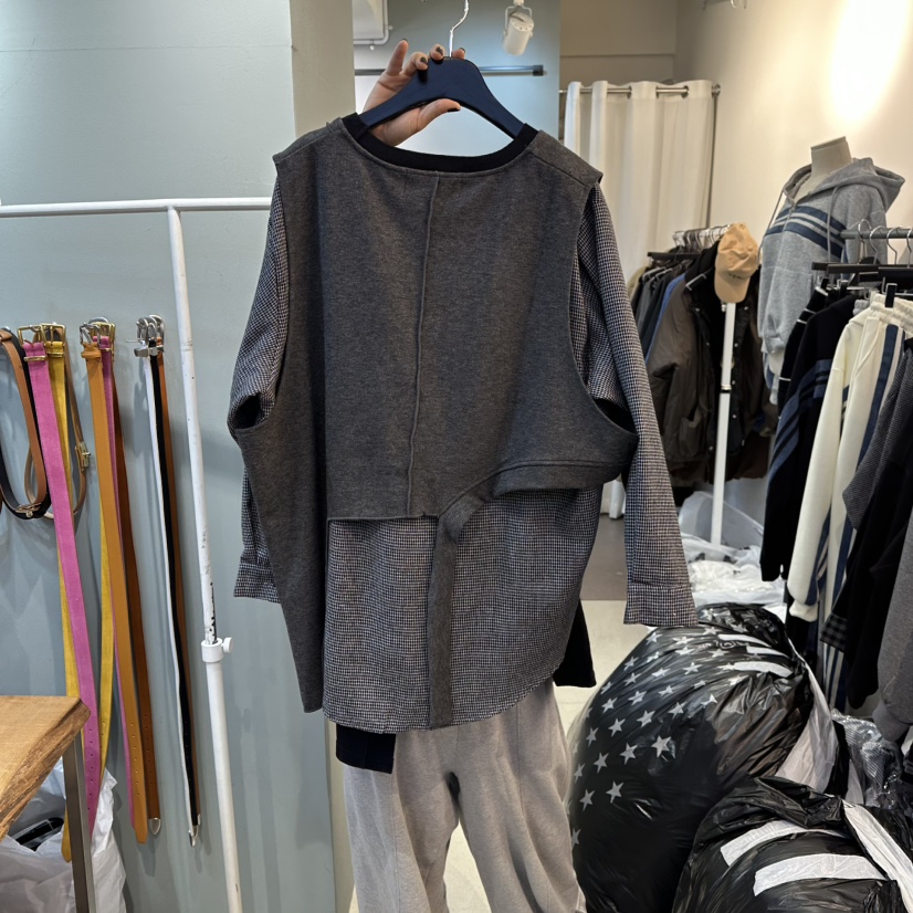 BAKHA東大門㊣代購女裝新品25秋冬休閑時尚職業衛衣假兩件格子BAKHA衛衣