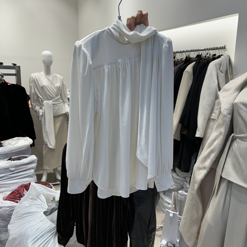 SENSIBLE-S韓國代購㊣女裝新款25秋冬襯衫蕾絲衫天鵝絨褶皺SENSIBLE襯衫/蕾絲衫