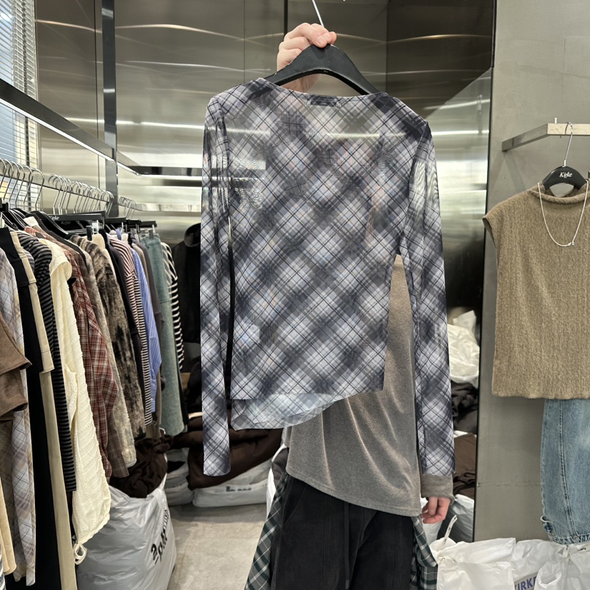 KIRKE韓國代購㊣女裝新款推薦時尚職業人氣休閑襯衫蕾絲衫格子KIRKE襯衫/蕾絲衫