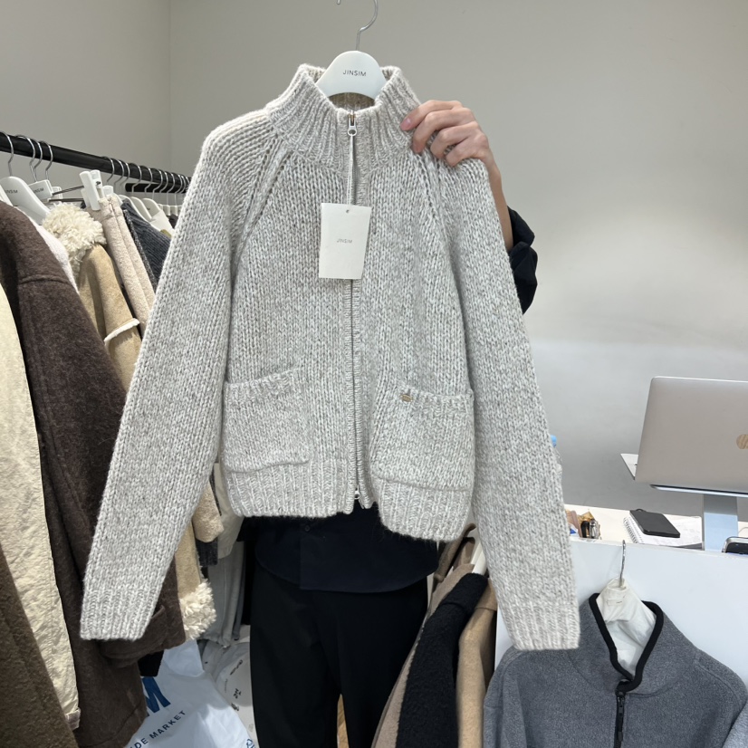 JINSIM韓國代購㊣女士新款人氣休閑25秋冬時尚推薦毛衣拉鏈JINSIM毛衣圖色1