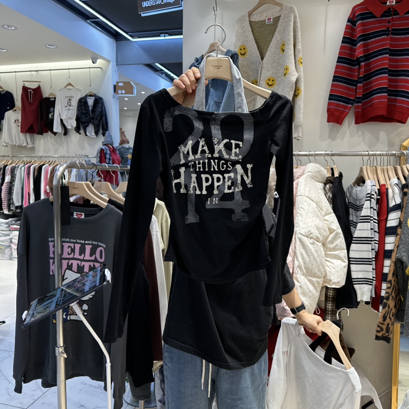 UNDERSTAR_VINTAGE東大門㊣代購女士新款人氣長袖T恤雙排扣UNDERSTAR_VINTAGE長袖T恤圖色2