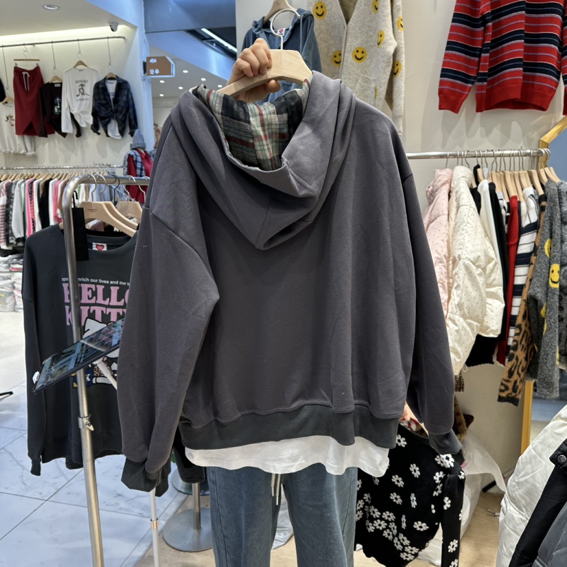 UNDERSTAR_VINTAGE韓國代購㊣女裝新品25秋冬夾克連帽拉鏈衫格紋UNDERSTAR_VINTAGE夾克