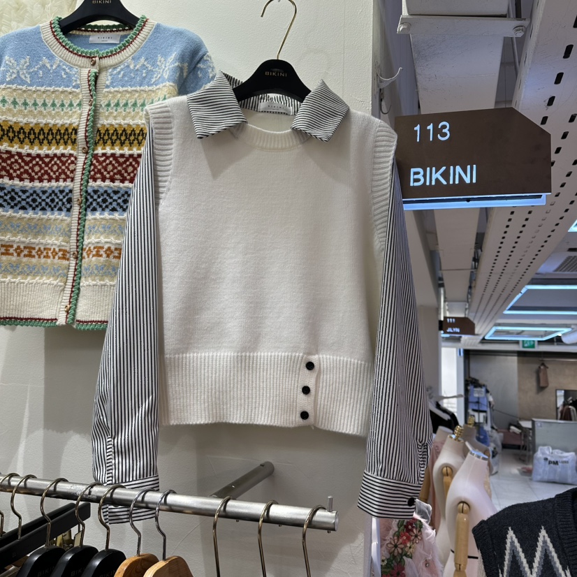 BIKINI韓國直郵㊣女士新款休閑熱賣時尚人氣25秋冬針織衫假兩件BIKINI針織衫圖色1