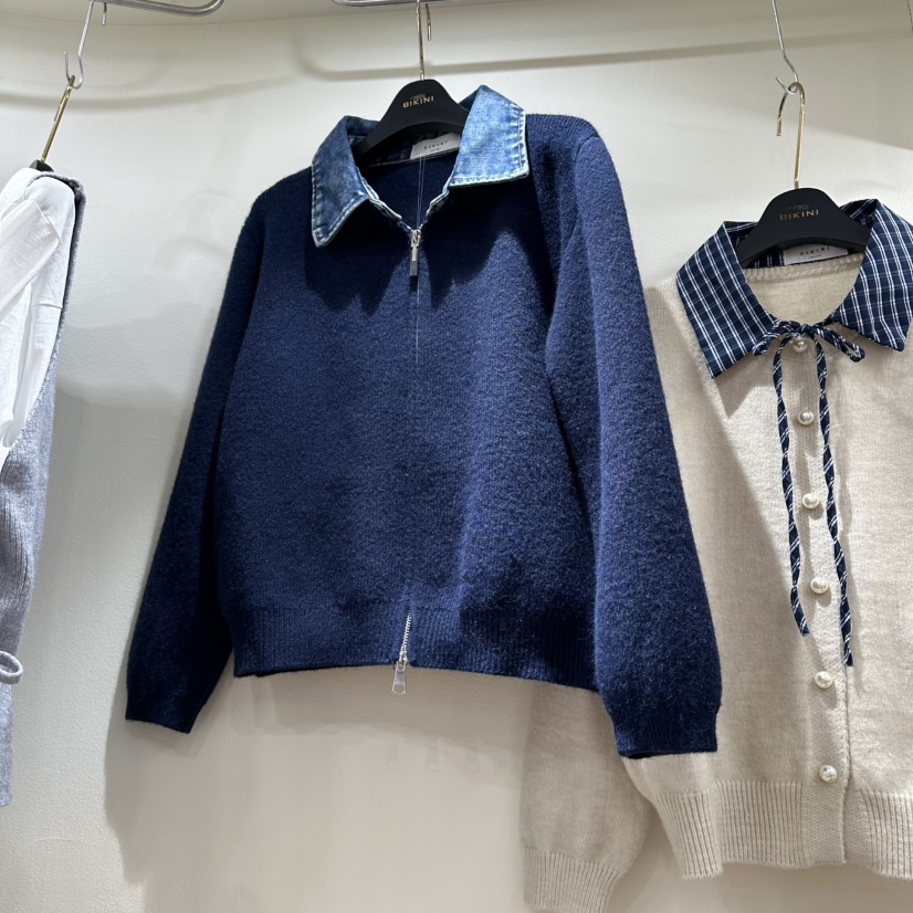 BIKINI韓國代購㊣女裝新品人氣職業推薦25秋冬休閑針織衫拉鏈BIKINI針織衫圖色1