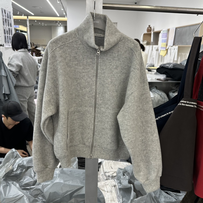 HELVETICA韓國直郵㊣女裝新品人氣職業夾克羊毛拉鏈高領混紡HELVETICA夾克圖色2