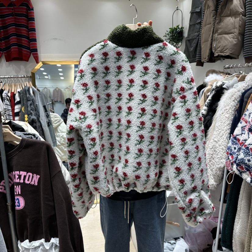 UNDERSTAR_VINTAGE東大門㊣直郵女裝新品職業夾克拉鏈花朵絎縫絨UNDERSTAR_VINTAGE夾克