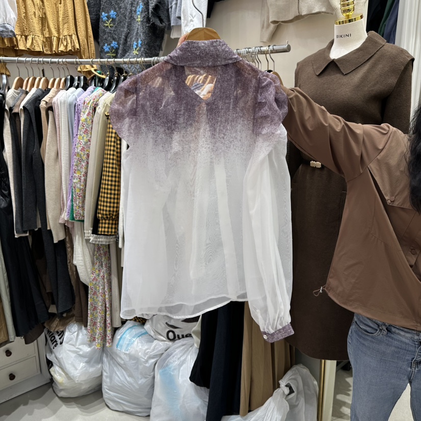 BIKINI韓國直郵㊣女裝新品25秋冬職業人氣時尚熱賣襯衫蕾絲衫BIKINI襯衫/蕾絲衫