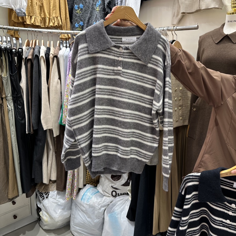 BIKINI東大門㊣實拍女士新品職業休閑人氣25秋冬針織衫條紋BIKINI針織衫圖色4