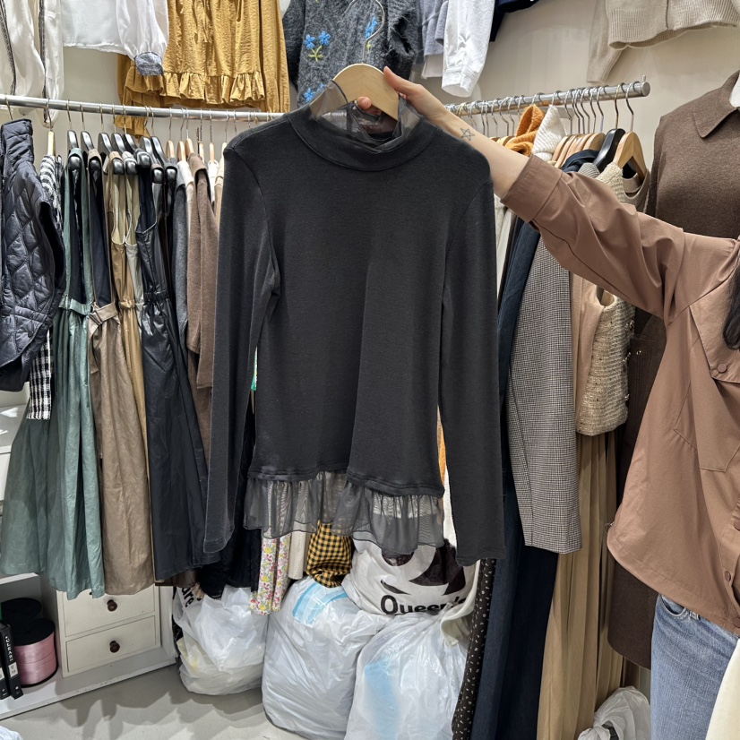 BIKINI韓國直郵㊣女士新品推薦休閑25秋冬熱賣襯衫蕾絲衫透視BIKINI襯衫/蕾絲衫圖色2