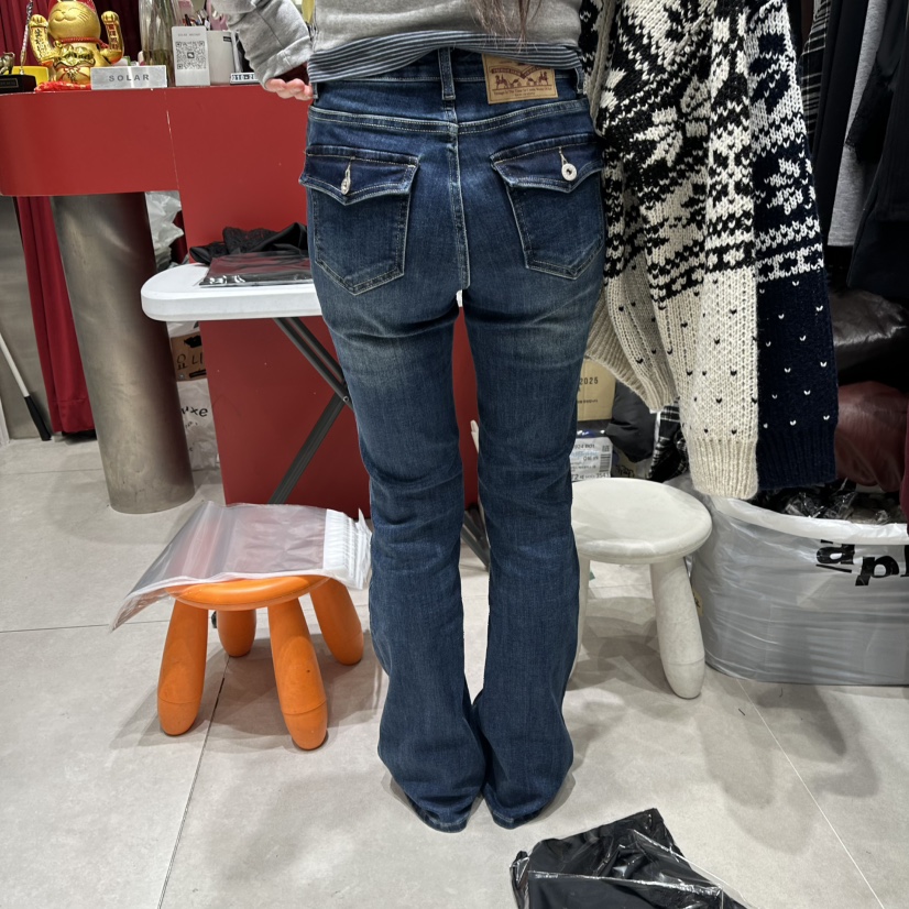 SOLAR東大門㊣代購女裝新款推薦職業人氣時尚牛仔褲口袋喇叭SOLAR牛仔褲