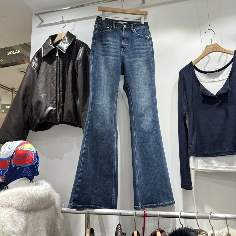 SOLAR東大門㊣代購女裝新款推薦職業人氣時尚牛仔褲口袋喇叭SOLAR牛仔褲圖色1