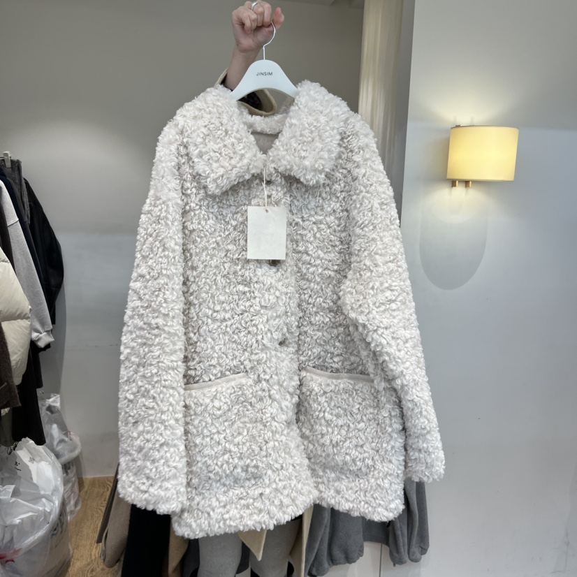 JINSIM韓國代購㊣女裝新品熱賣25秋冬職業時尚短款大衣羊毛JINSIM短款大衣圖色1