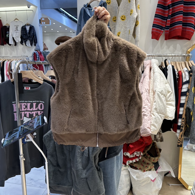 UNDERSTAR_VINTAGE韓國代購㊣女裝新品休閑時尚馬甲貂皮雙面UNDERSTAR_VINTAGE馬甲圖色1