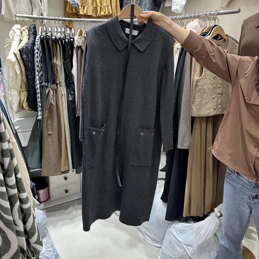 BIKINI韓國代購㊣女士新款休閑25秋冬人氣連衣裙含腰帶口袋BIKINI連衣裙圖色3