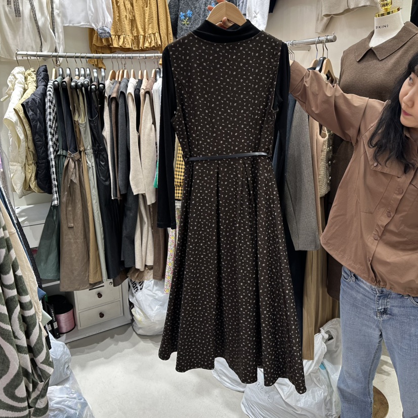 BIKINI東大門㊣實拍女士新品25秋冬休閑連衣裙不含內搭含腰帶BIKINI連衣裙