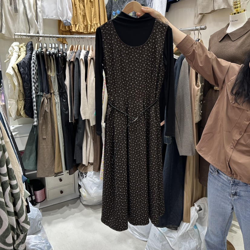 BIKINI東大門㊣實拍女士新品25秋冬休閑連衣裙不含內搭含腰帶BIKINI連衣裙圖色2