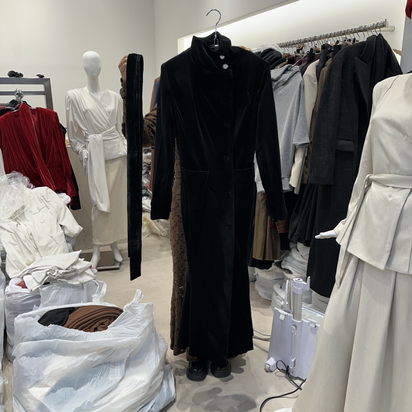 SENSIBLE-S東大門㊣直郵女裝新品推薦長款風衣天鵝絨含腰帶高領SENSIBLE長款風衣圖色2